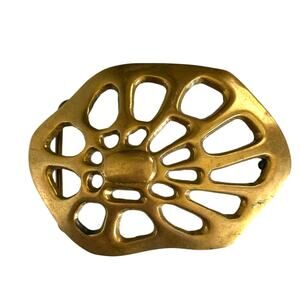 Vintage Brass Spider Web Belt Buckle Taiwan 961 Openwork 70s Boho
